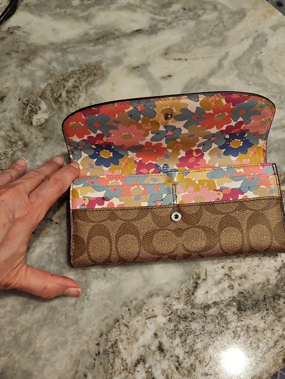 Coach Tan Signature Monogram Continental Wallet
